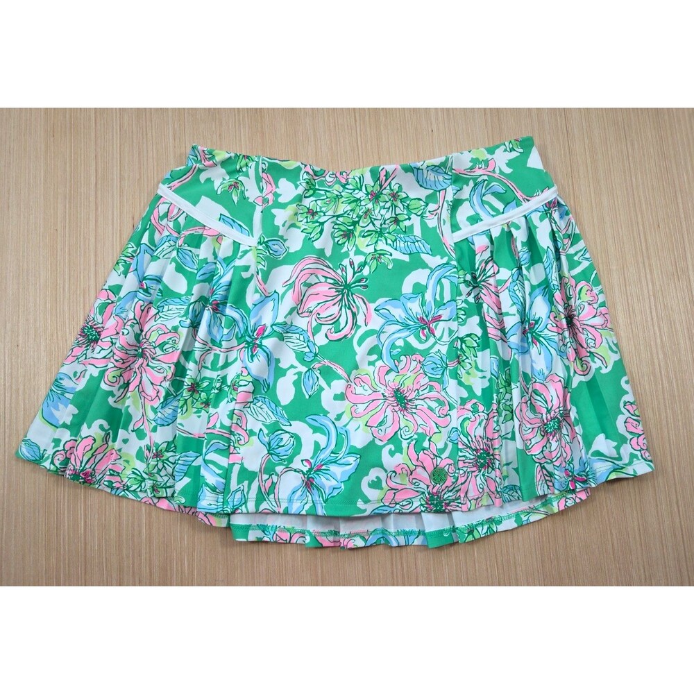 Lilly Pulitzer Luxletic Bacio Skort Green Spearmint Blossom Pleated Tennis Sz M